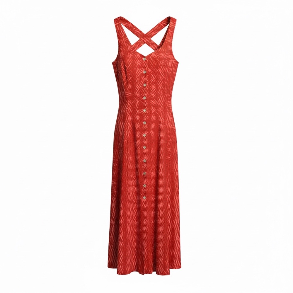 Coldwater Creek Button-Front Maxi Crossback Straps Orange with White Dots